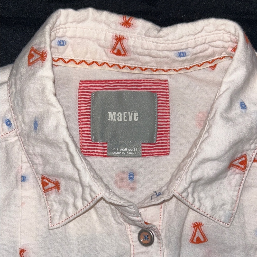 Maeve x Anthropologie Camping Button Up Cotton Shirt with Tent Design Women’s 2 - Picture 3 of 5